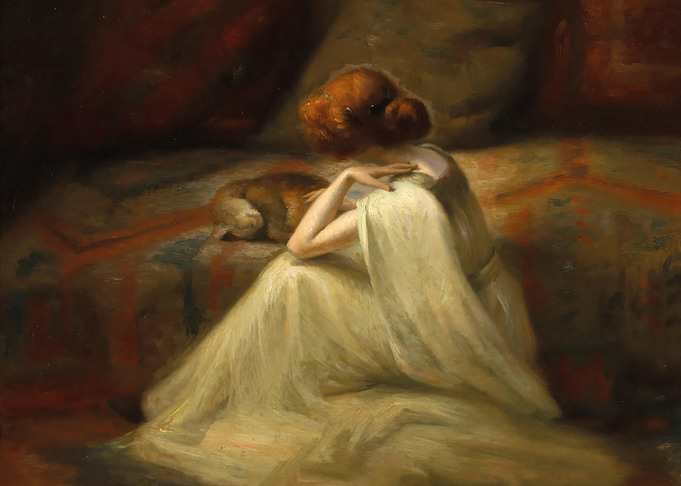Woman with Cat Painting