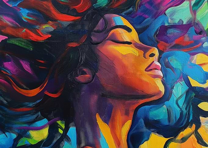 Abstract Woman Portrait with Flowing Hair