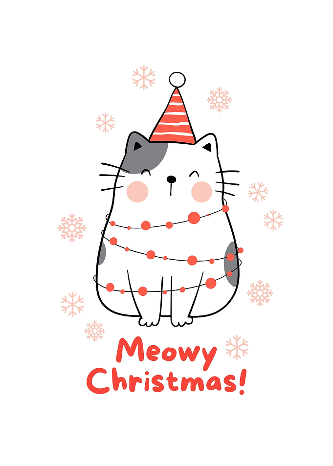Meowy Christmas Cat with Santa Hat