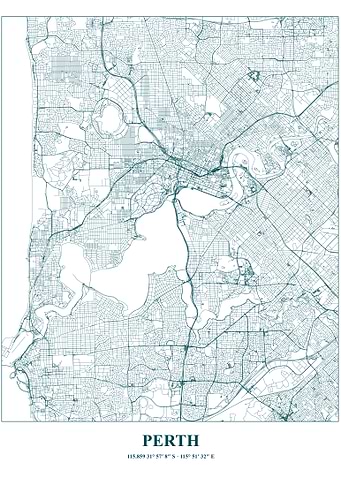 Perth City Map Teal