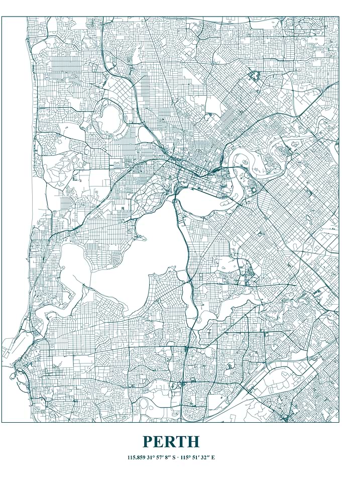Perth City Map Teal