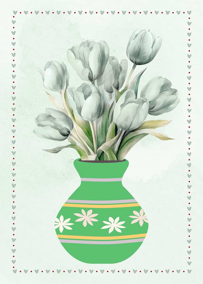 Tulips in Green Vase Illustration