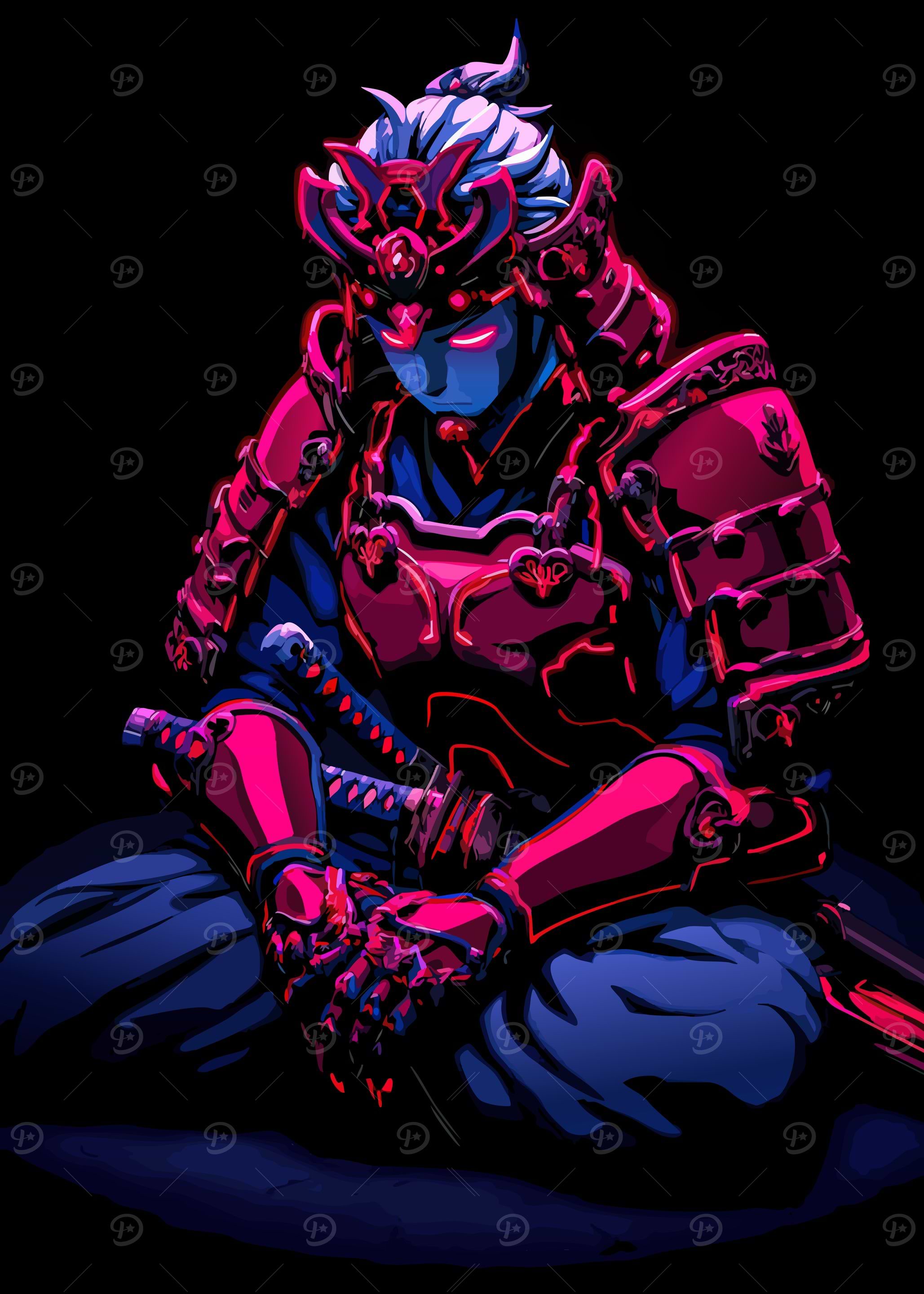 Neon Samurai Warrior in Armor