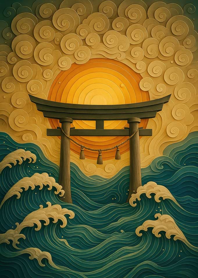 Japanese Torii Gate at Sunset