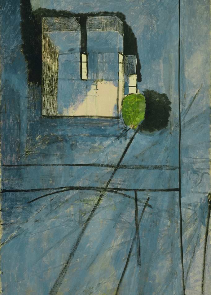 Abstract Building with Green Object Painting