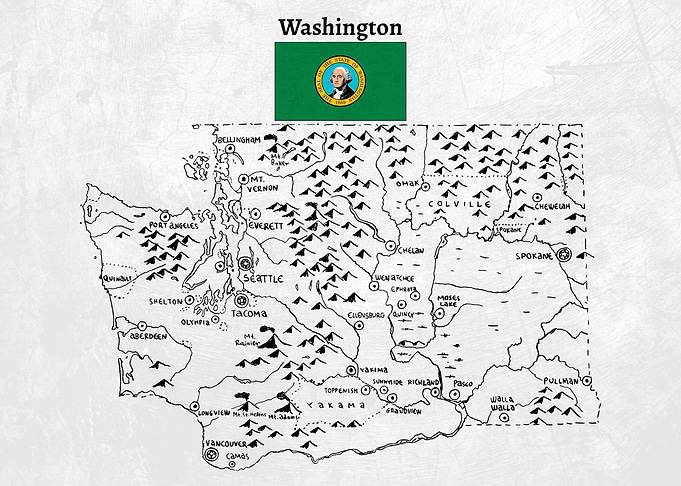 Hand Drawn Map of Washington State