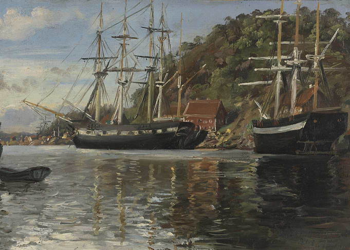 Harbor with Sailing Ships Painting