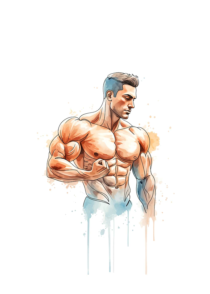 Watercolor Bodybuilder Illustration