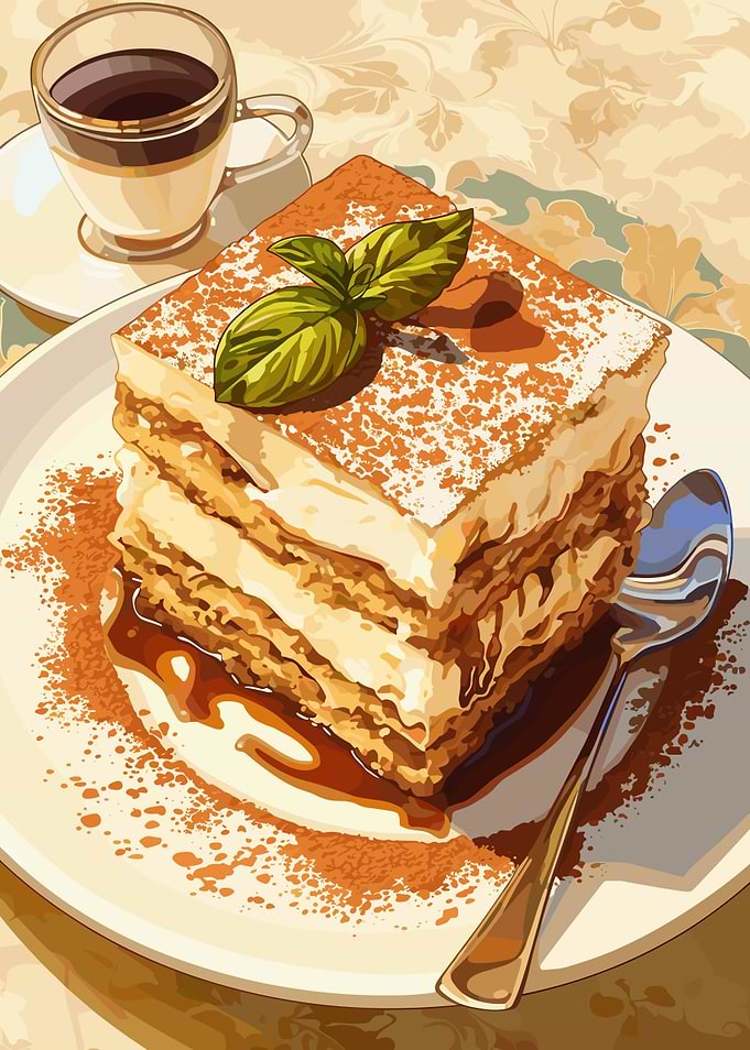 Tiramisu with Coffee Illustration
