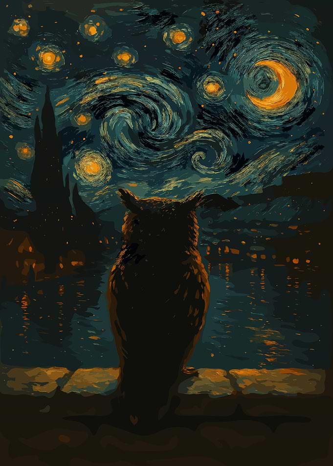 Owl under Starry Night Sky