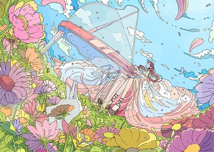 Dreamy Sailboat in Floral Landscape