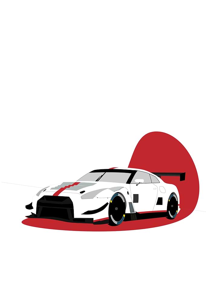 White Japan Race Car Illustration