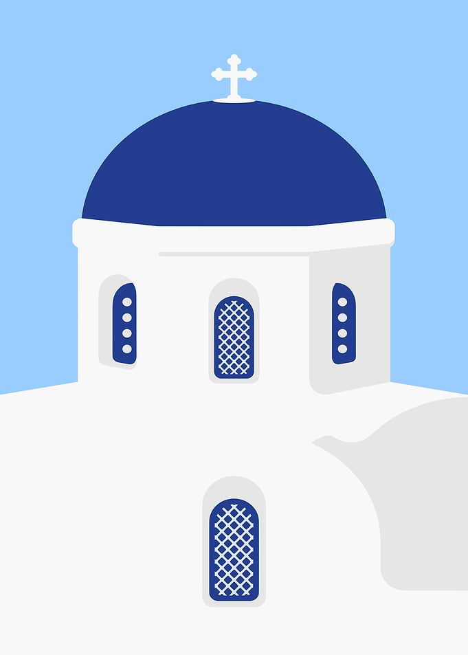 Santorini Church Minimalist Illustration