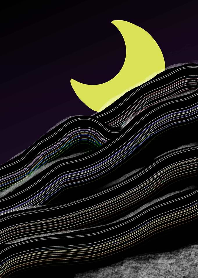 Abstract Moon Over Striped Hills
