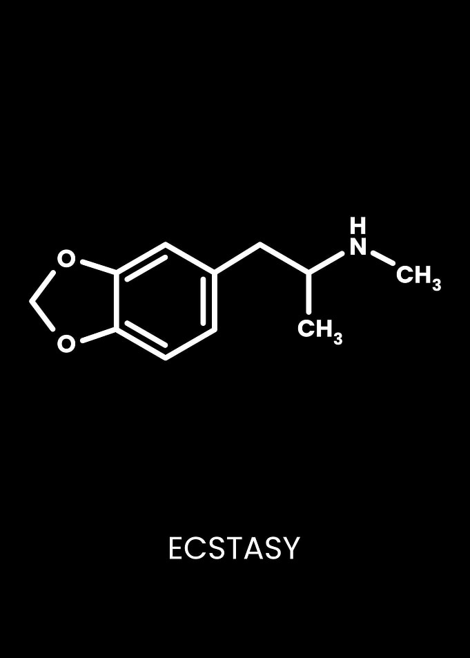 Ecstasy Molecule Structure on Black Background