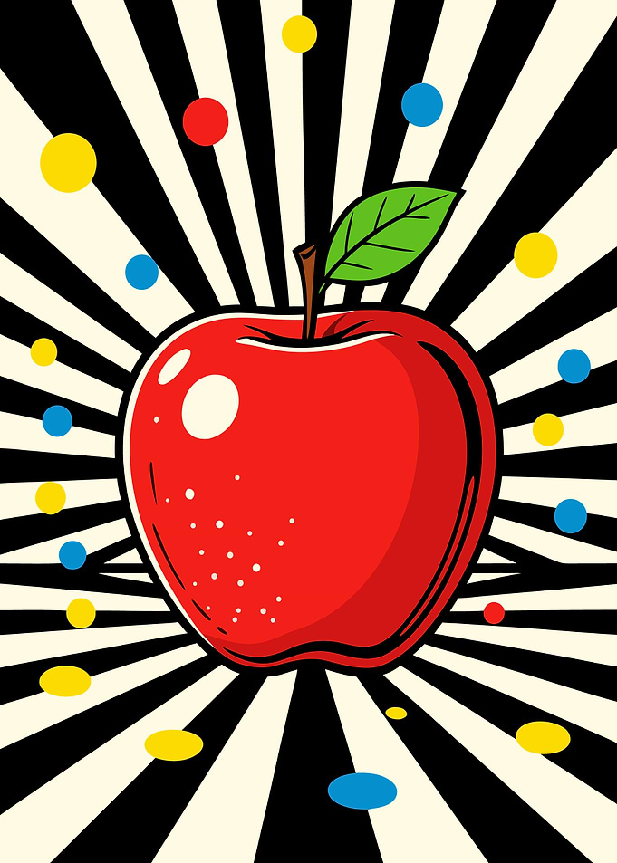 Pop Art Apple with Radial Background