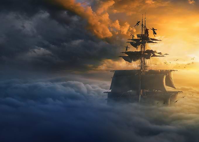 Pirate Ship Sailing Through Clouds