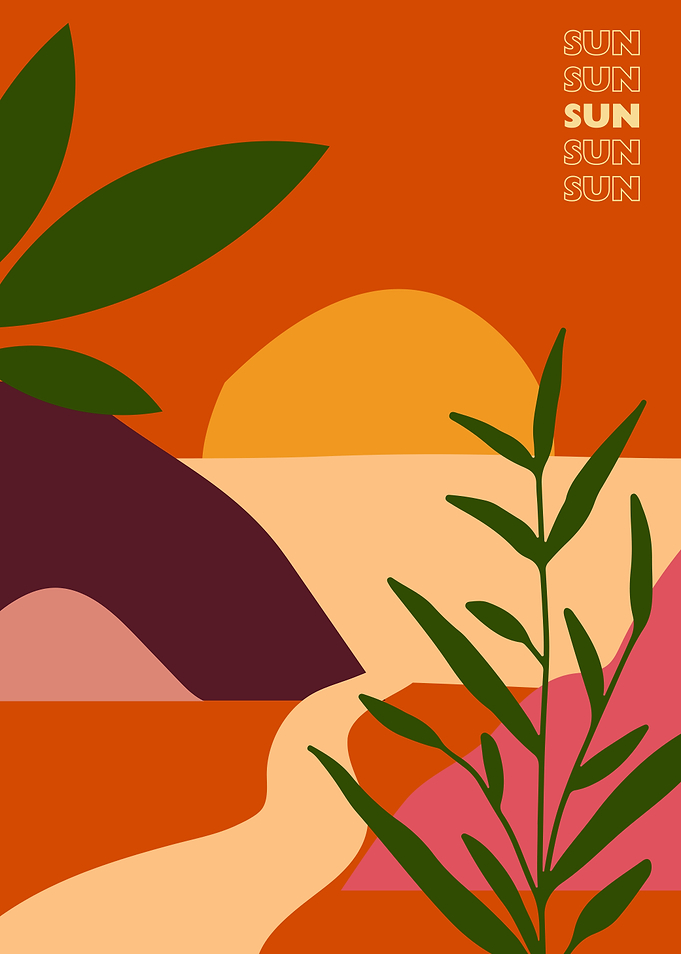Abstract Sunset Landscape with Plants