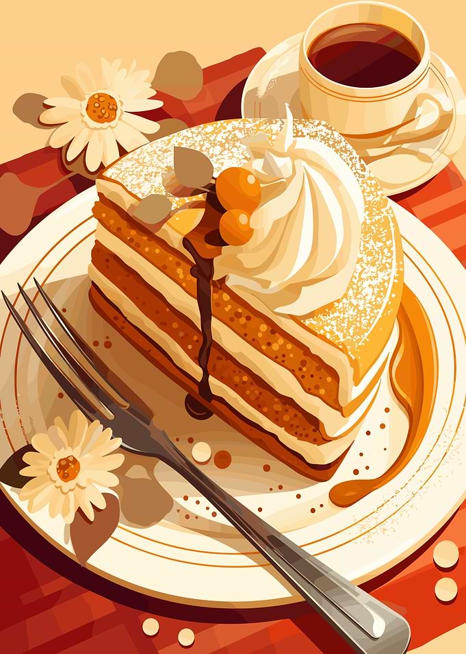 Cake Slice with Coffee Illustration