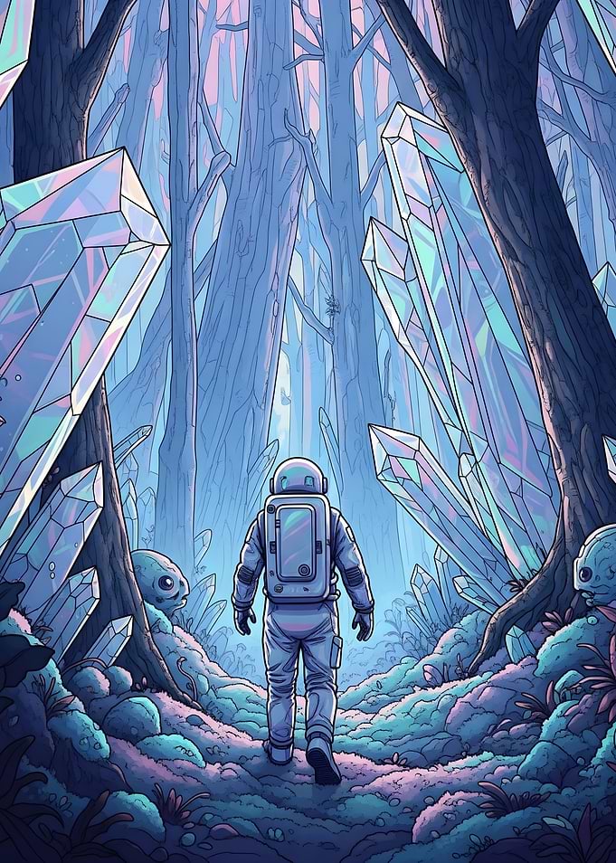 Astronaut in a Crystal Forest