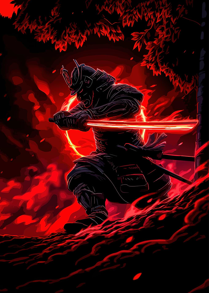 Samurai Warrior with Glowing Red Sword