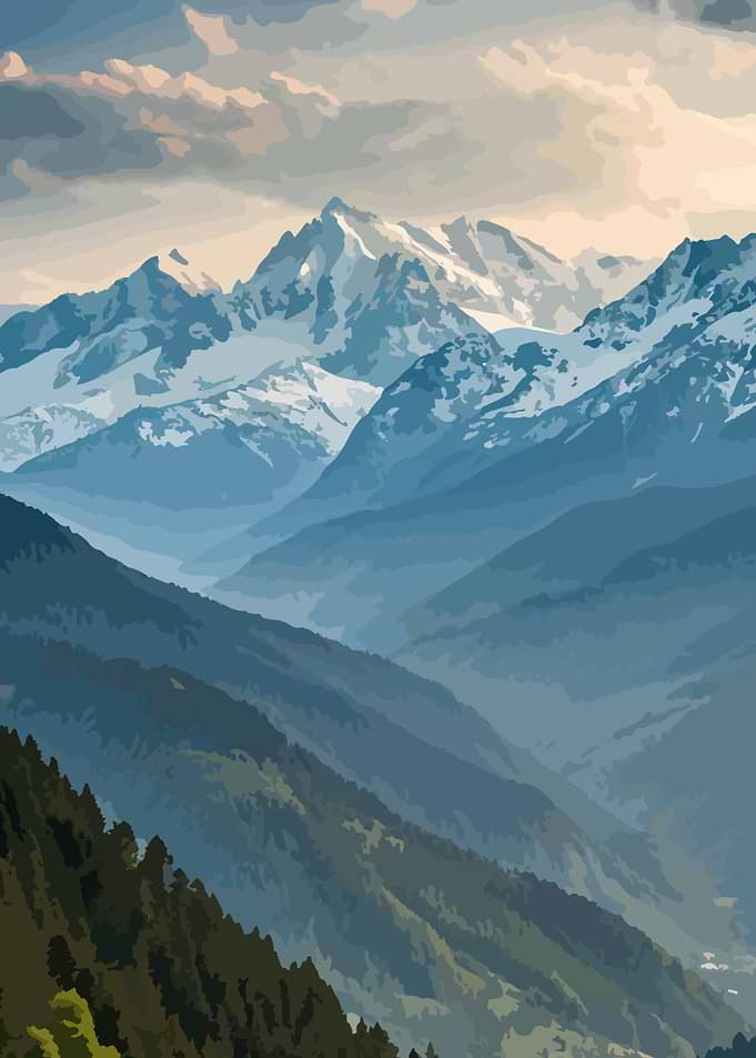 Snowy Mountain Range Landscape Illustration