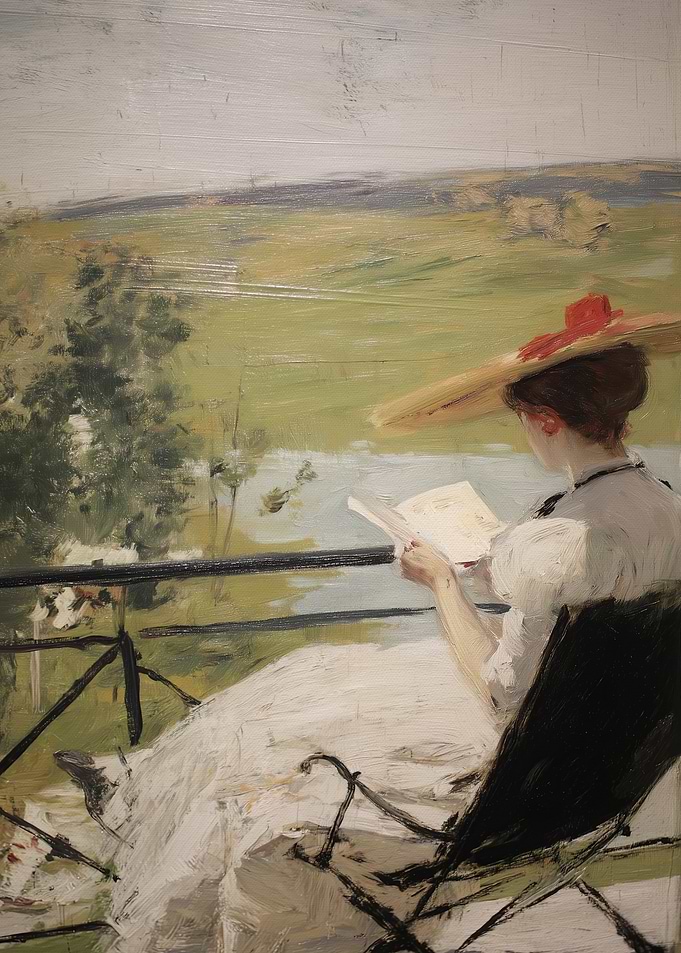 Woman Reading by the Lake Painting