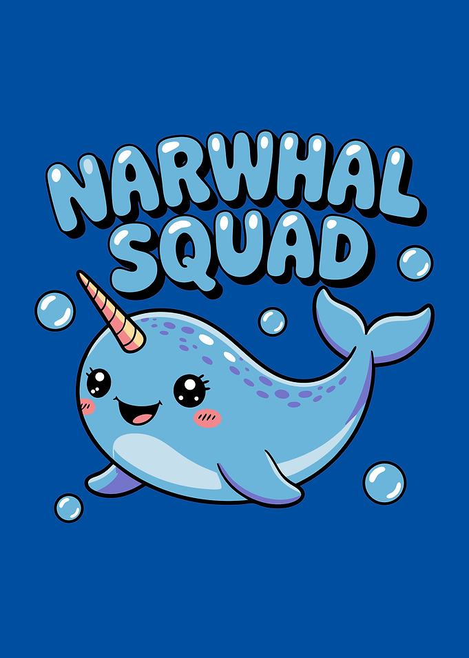 Cute Narwhal Squad Cartoon Illustration