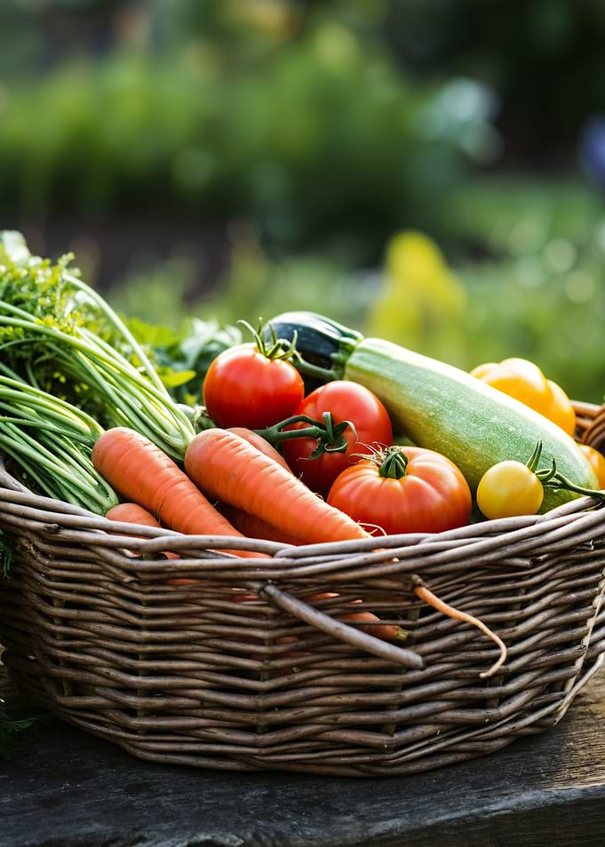 Fresh Vegetables in Wicker Basket