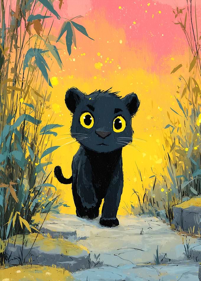Cute Black Panther Cub Illustration