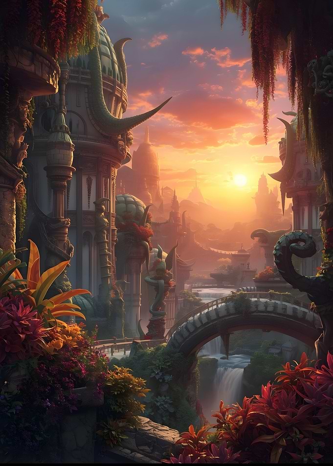Fantasy Cityscape at Sunset