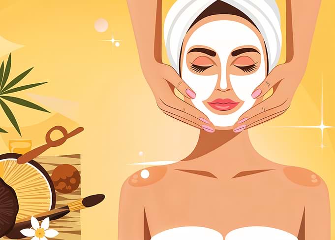 Woman receiving facial treatment illustration