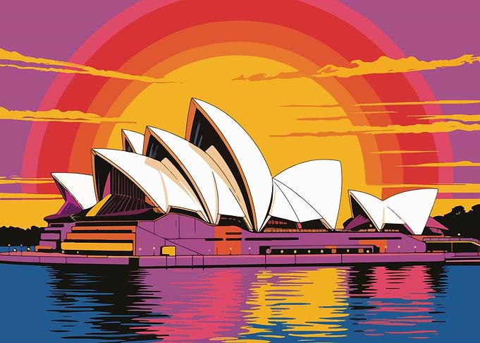 Sydney Opera House Sunset Illustration
