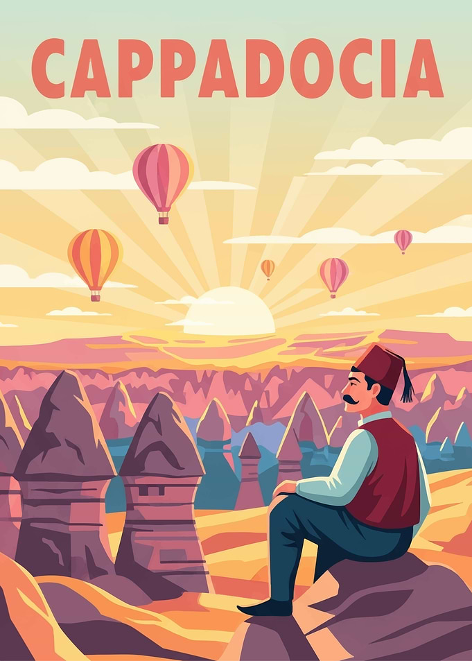 Cappadocia Travel Poster with Hot Air Balloons