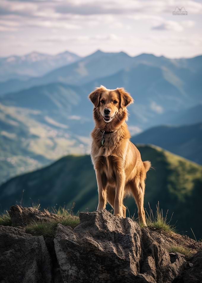 Golden Retriever on Mountain Peak