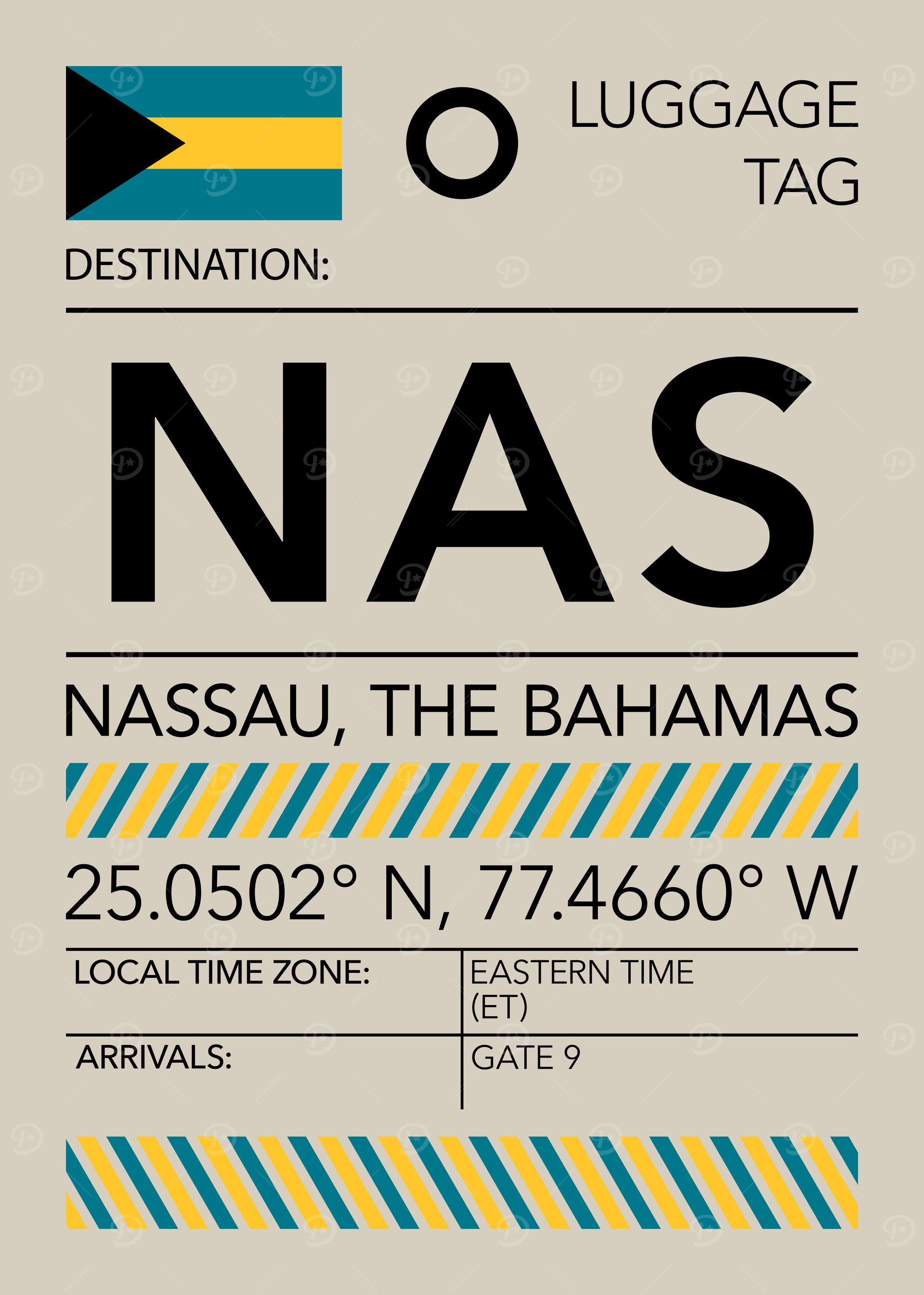 NAS Nassau, The Bahamas Airport Luggage Tag