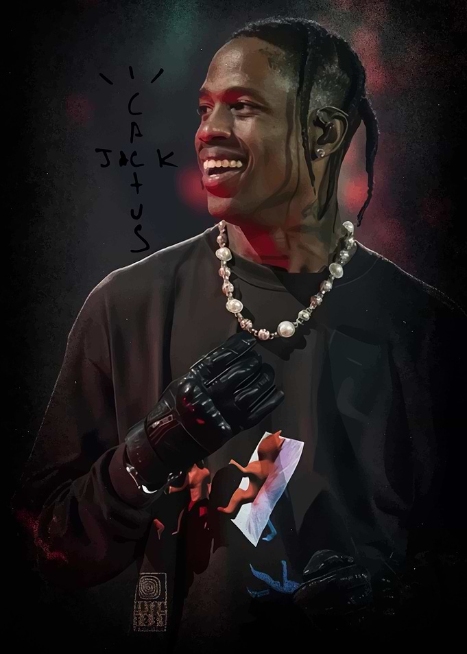 Travis Scott Portrait with Cactus Jack Logo