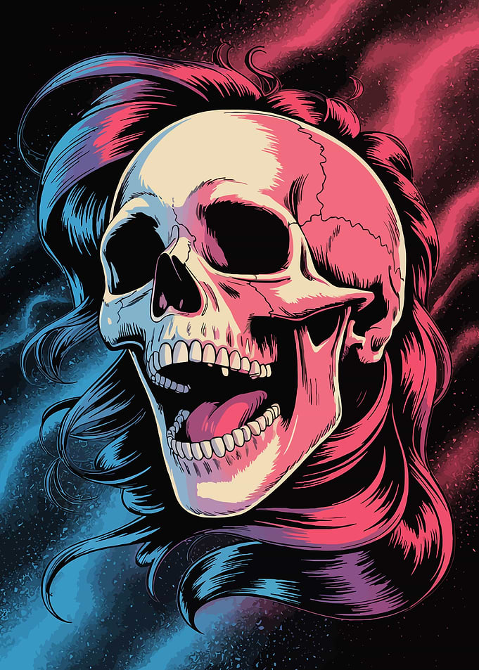 Skull with Hair Digital Art