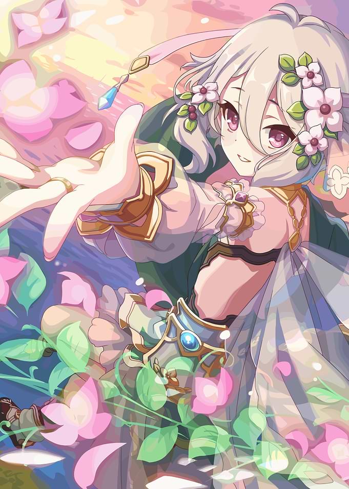 Game Girl with Flowers and Pink Petals