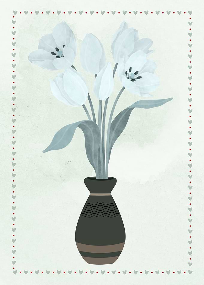 Tulips in Vase with Heart Border