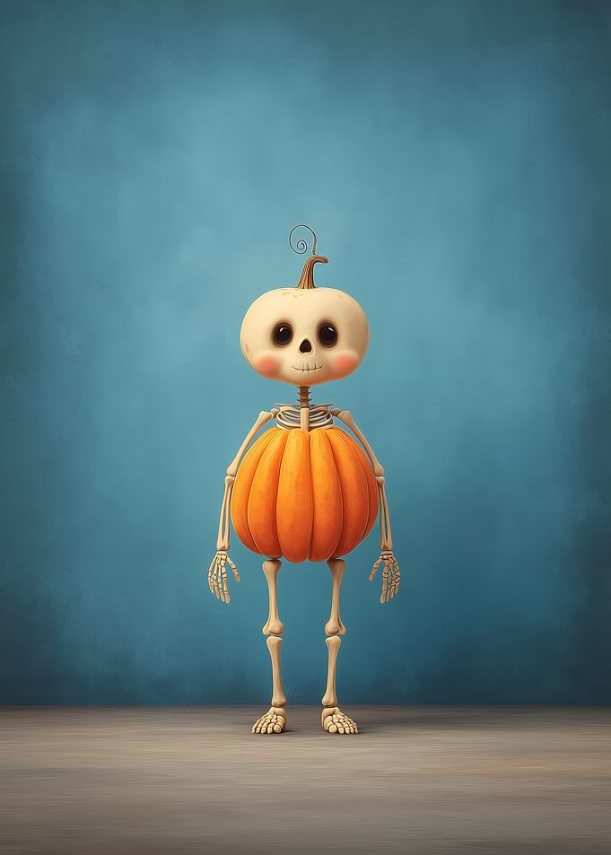 Cute Halloween Pumpkin Skeleton Character