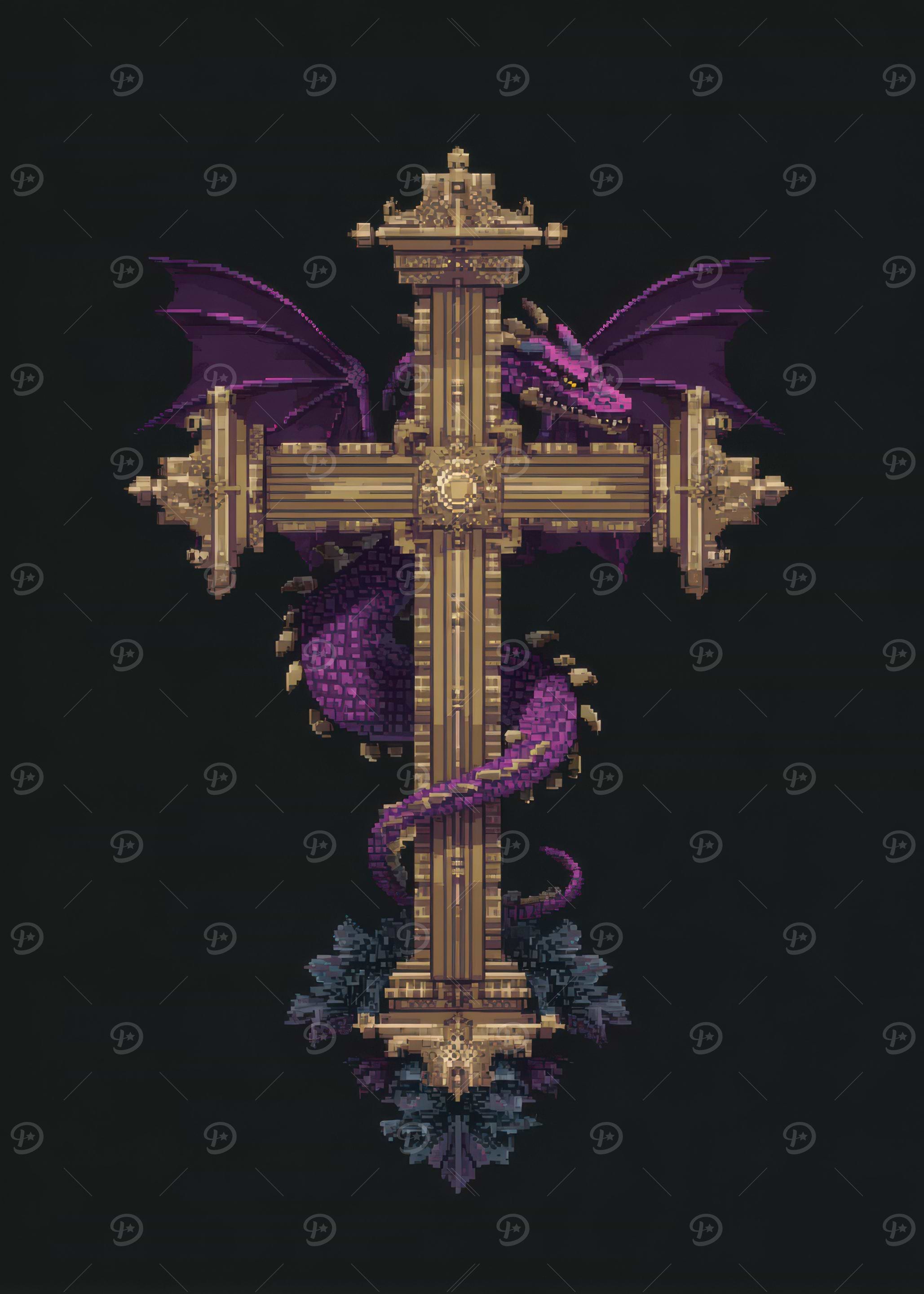 Dragon and Cross Pixel Art