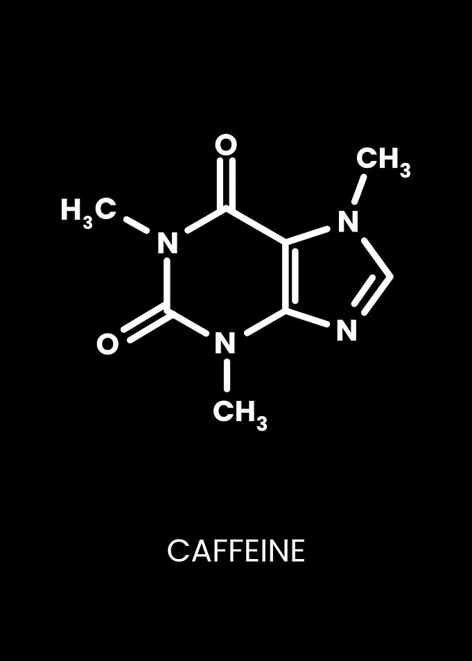 Caffeine Molecule Structure on Black Background
