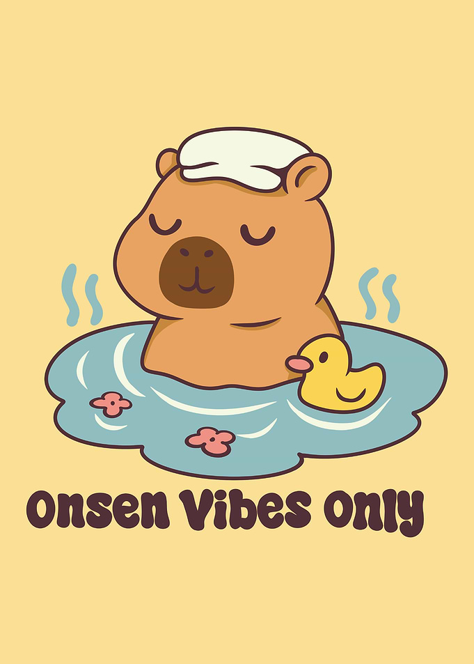 Capybara Onsen Vibes Only Illustration