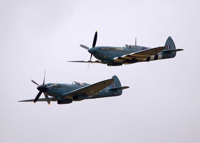 Two Spitfire Planes in Flight