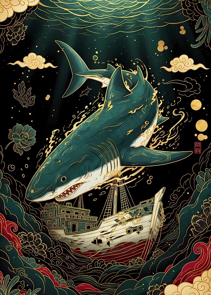 Shark and Ship in Asian Style