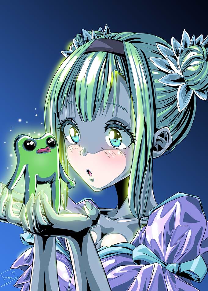 Anime Girl with Glowing Frog
