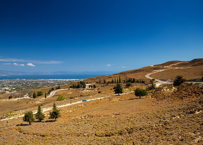 Hillside Road with Coastal City View, Kos, Greek Island