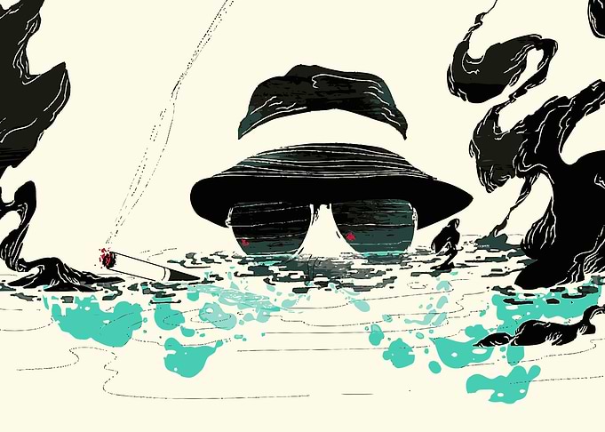 Abstract Detective with Cigarette Illustration