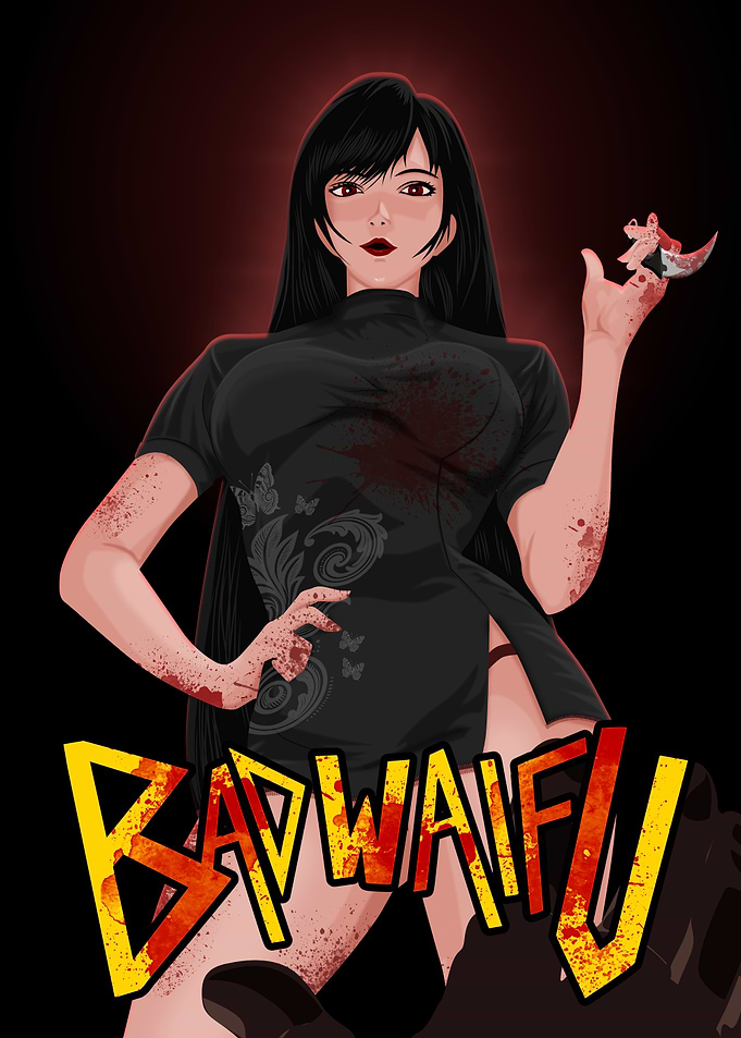 Bad waifu Anime Girl with Bloody Knife